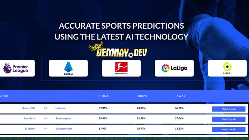 Máy tính dự đoán bóng đá demnay cập nhật tỷ số tất cả các giải bóng đá